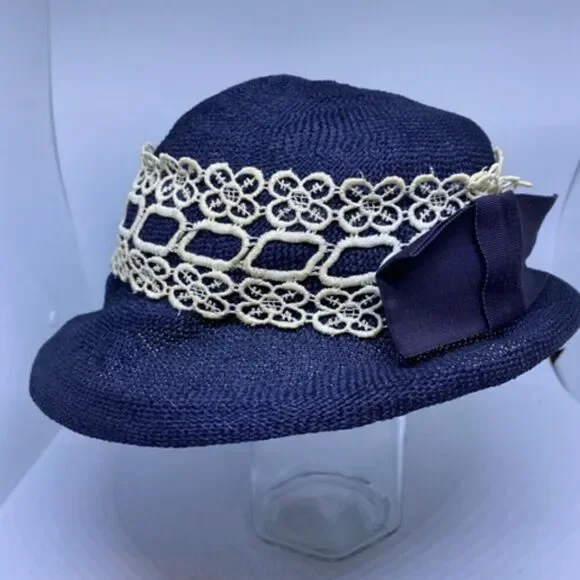 Vintage Union Made Blue & White Floral Lace Hat - Picture 4 of 9